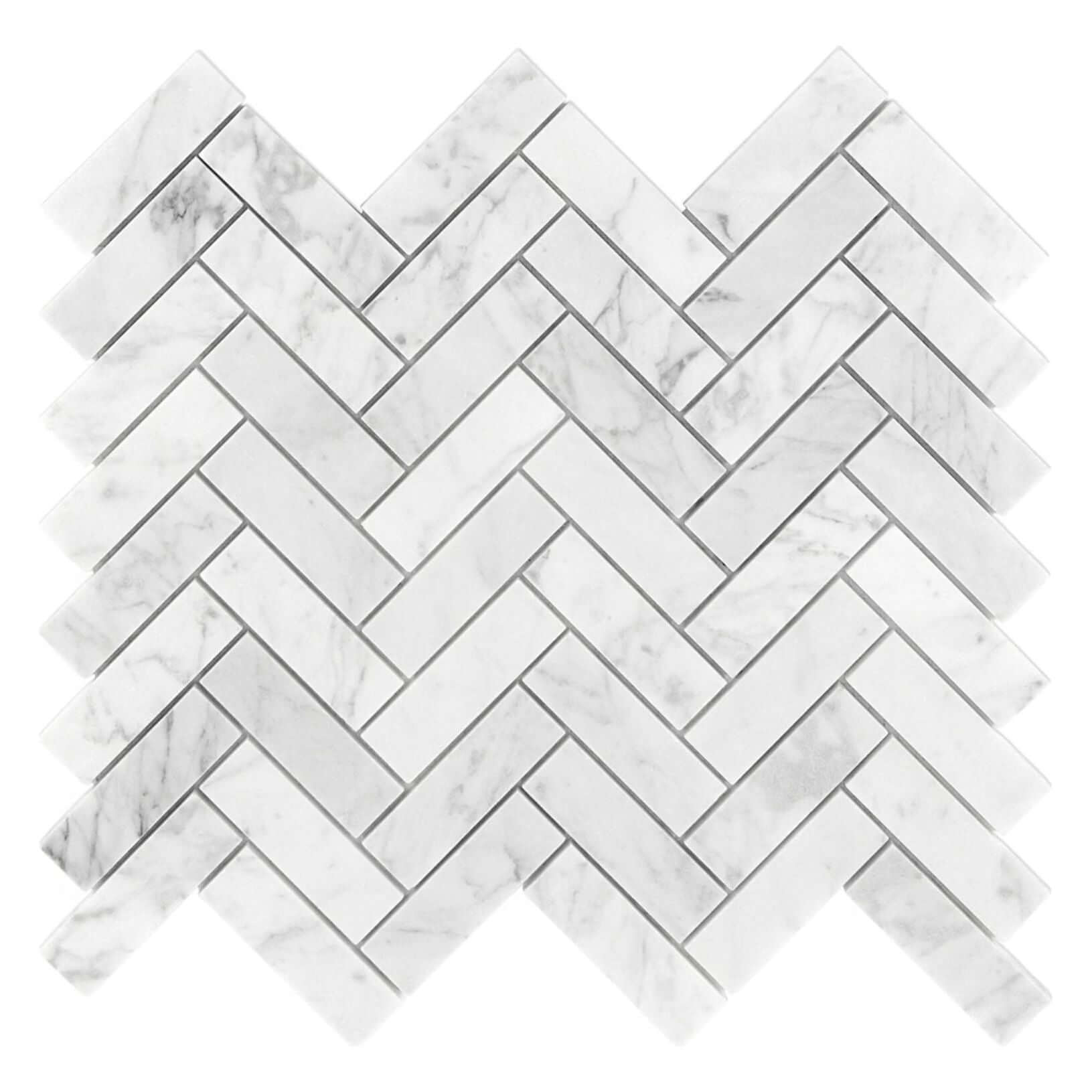 1x3 Carrara White Marble Herringbone Mosaic Tile