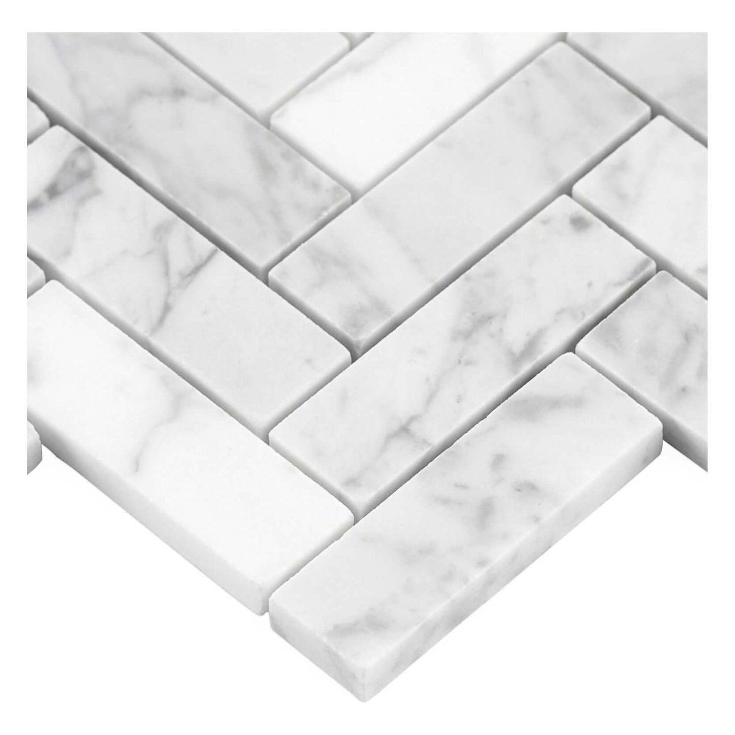 1x3 Carrara White Marble Herringbone Mosaic Tile