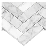 1x3 Carrara White Marble Herringbone Mosaic Tile