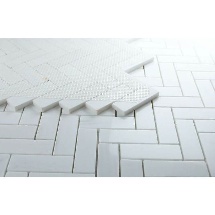 1x3 Dolomite Polished Herringbone on Mesh 12 x 12.75