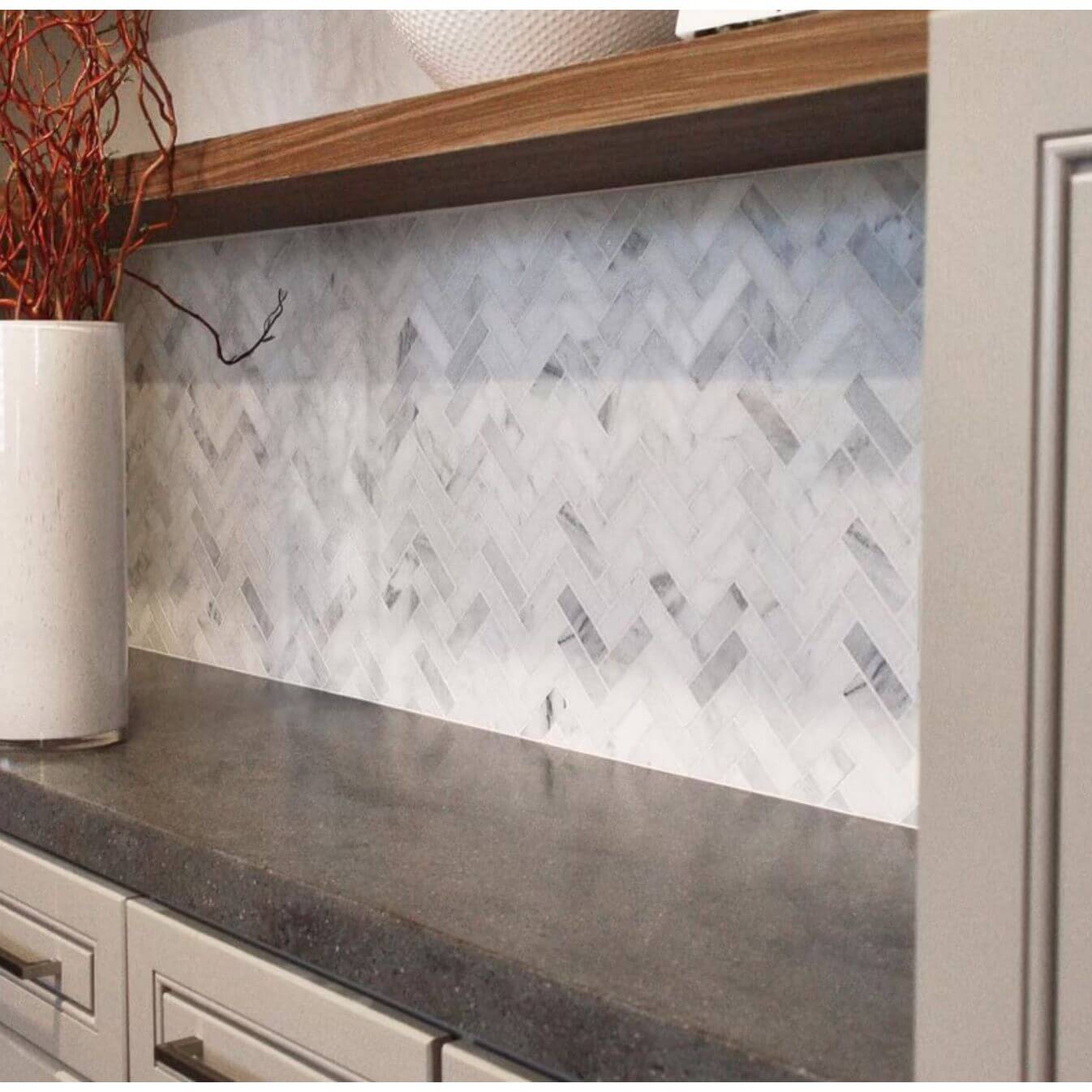 1x3 Oriental White Herringbone Mosaic Tile