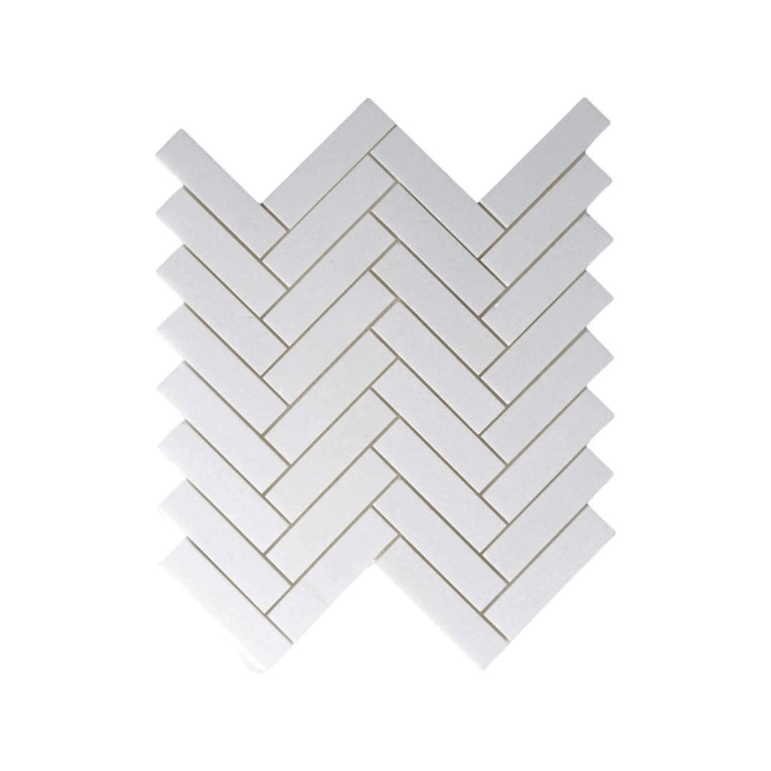 1x3 Thassos White Greek Marble Herringbone Mosaic Tile
