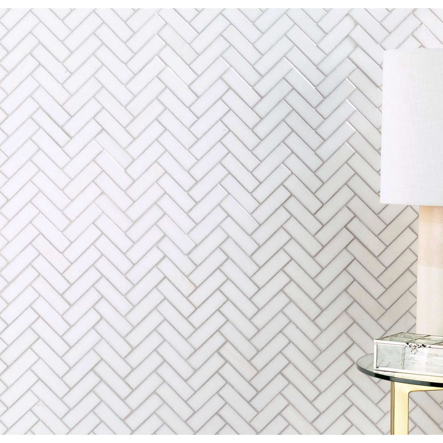 1x3 Thassos White Greek Marble Herringbone Mosaic Tile