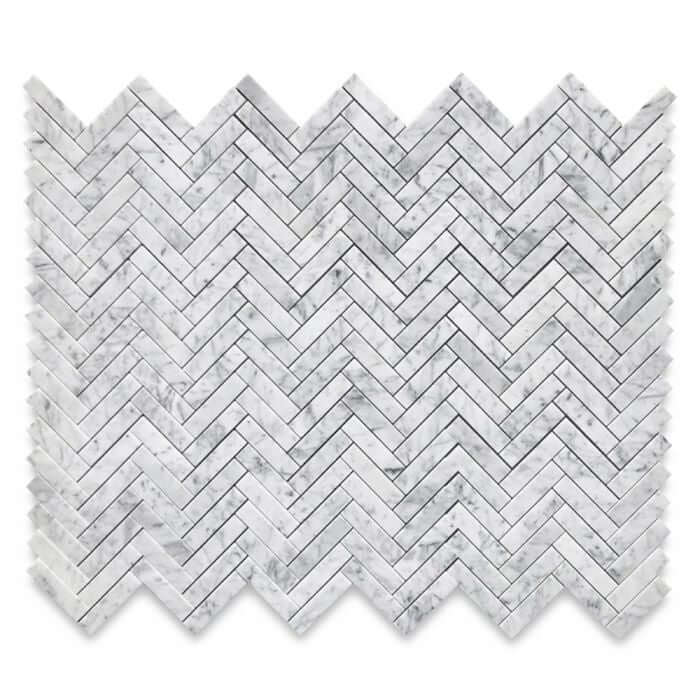 1x4 Carrara White Marble Herringbone Mosaic Tile