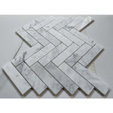 1x4 Carrara White Marble Herringbone Mosaic Tile