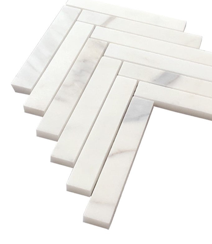 Calacatta Gold Marble 1" x 6" Herringbone Mosaic Tile Honed