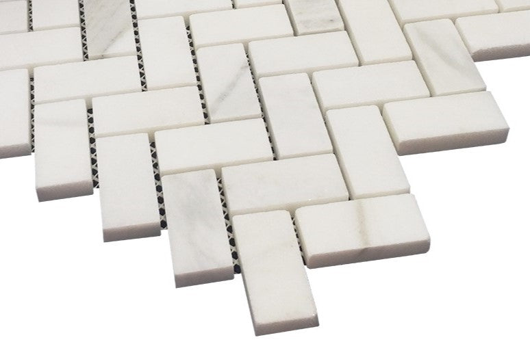 Calacatta Gold Italian Marble 1" x 2" Herringbone Mosaic Tile Polished