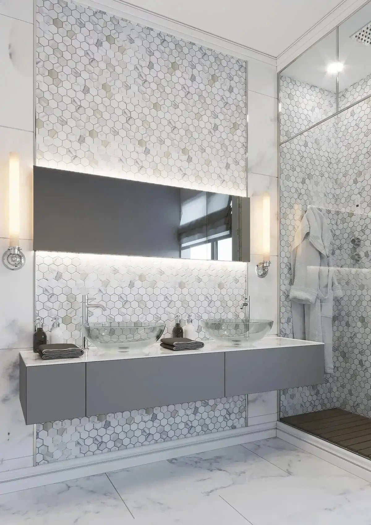 2" Tuscan Calacatta Marble Hexagon Mosaic Tile