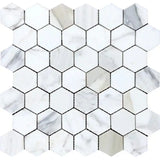 2" Tuscan Calacatta Marble Hexagon Mosaic Tile