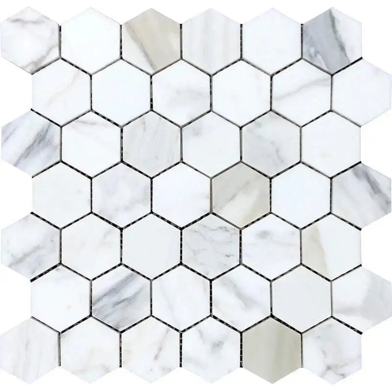 2" Tuscan Calacatta Marble Hexagon Mosaic Tile
