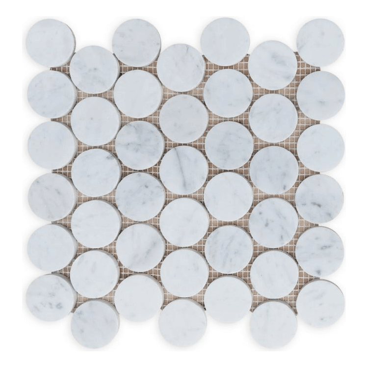 2” Carrara White Honed Penny Round Mosaic Tile