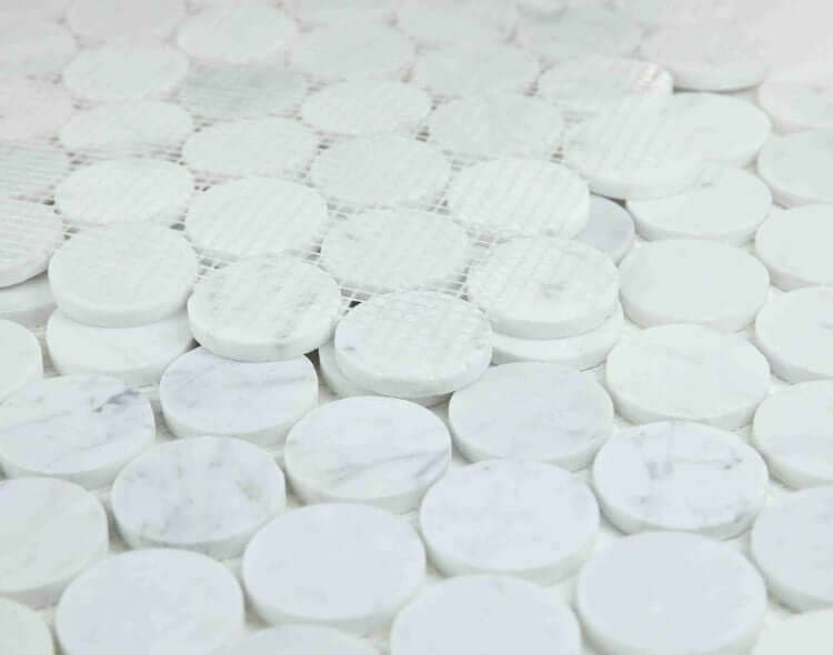 2” Carrara White Honed Penny Round Mosaic Tile
