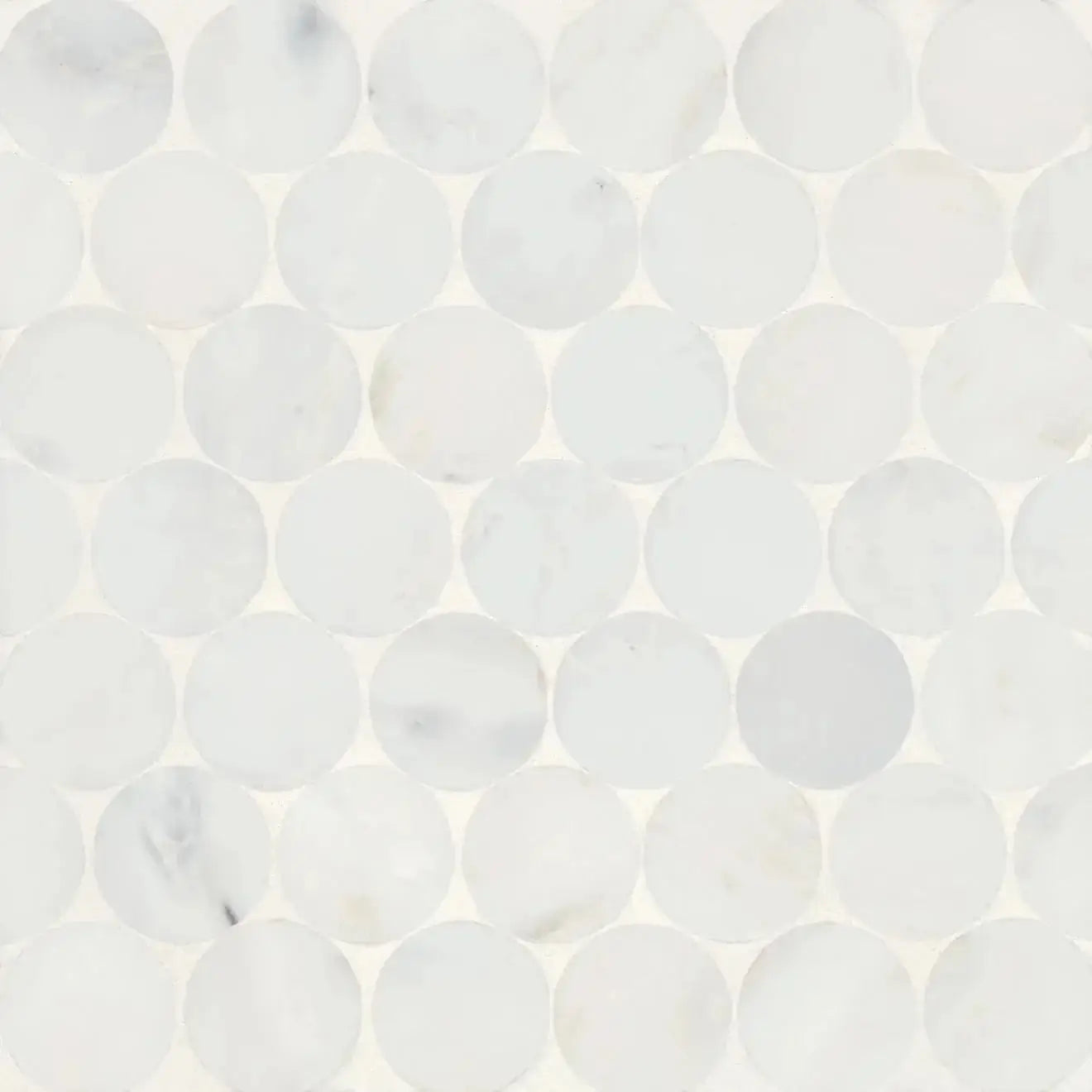 2” Monet Honed Marble Mosaic 10 Tile in Oriental White Penny Round