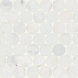2” Monet Honed Marble Mosaic 10 Tile in Oriental White Penny Round