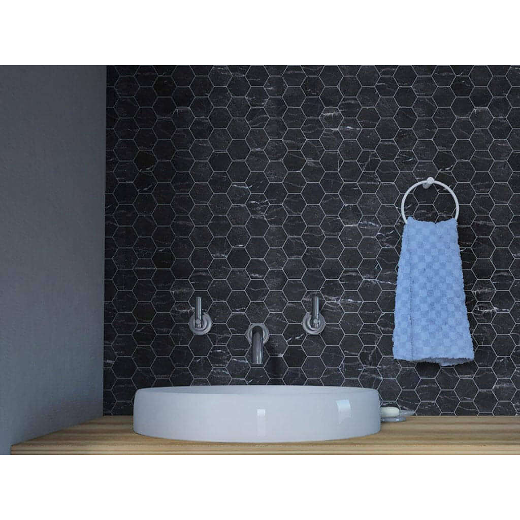 2” Nero Marquina Hexagon Mosaic