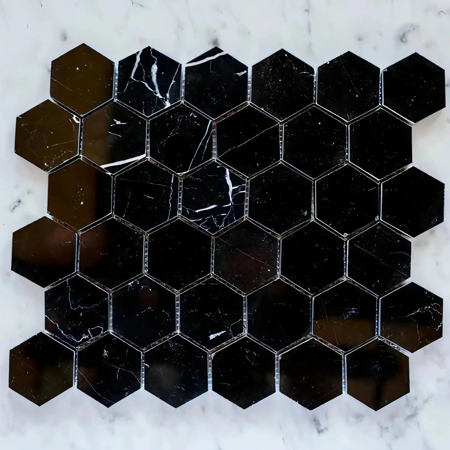 2” Nero Marquina Hexagon Mosaic