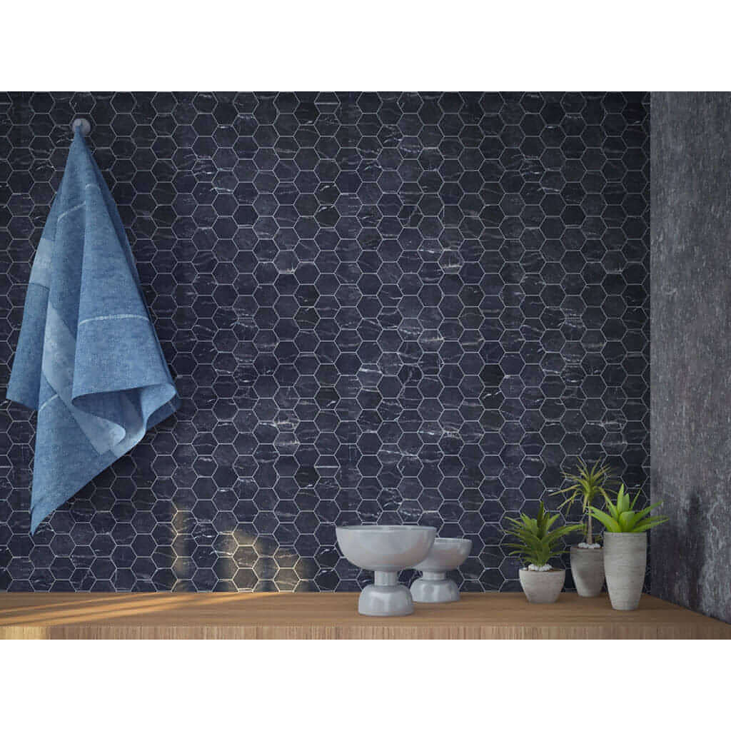 2” Nero Marquina Hexagon Mosaic