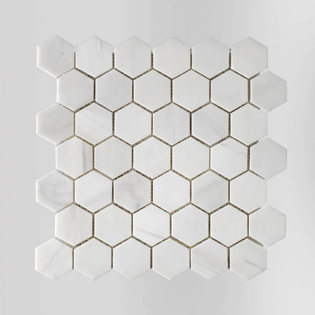 2” Oriental White ( Asian Statuary) Hexagon Mosaic Tile