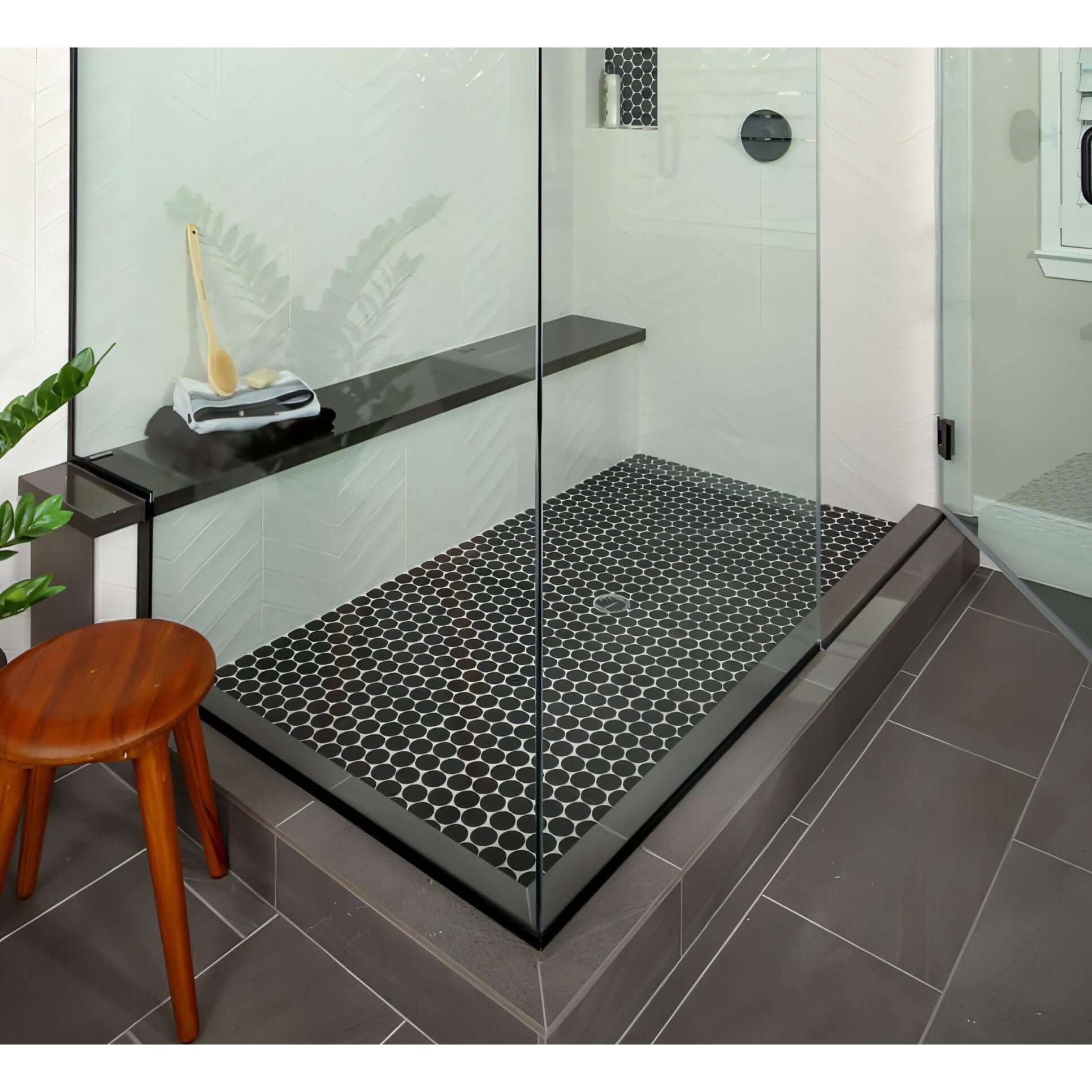 2" Round Porcelain Mosaic Tile in Kuroi Black 10x10