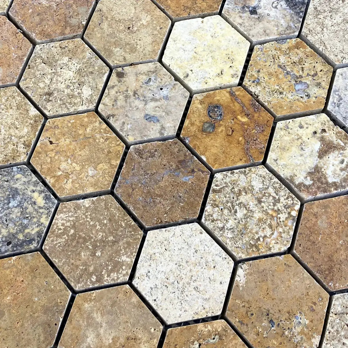2” Scabos Travertine Hexagon Mosaic Honed