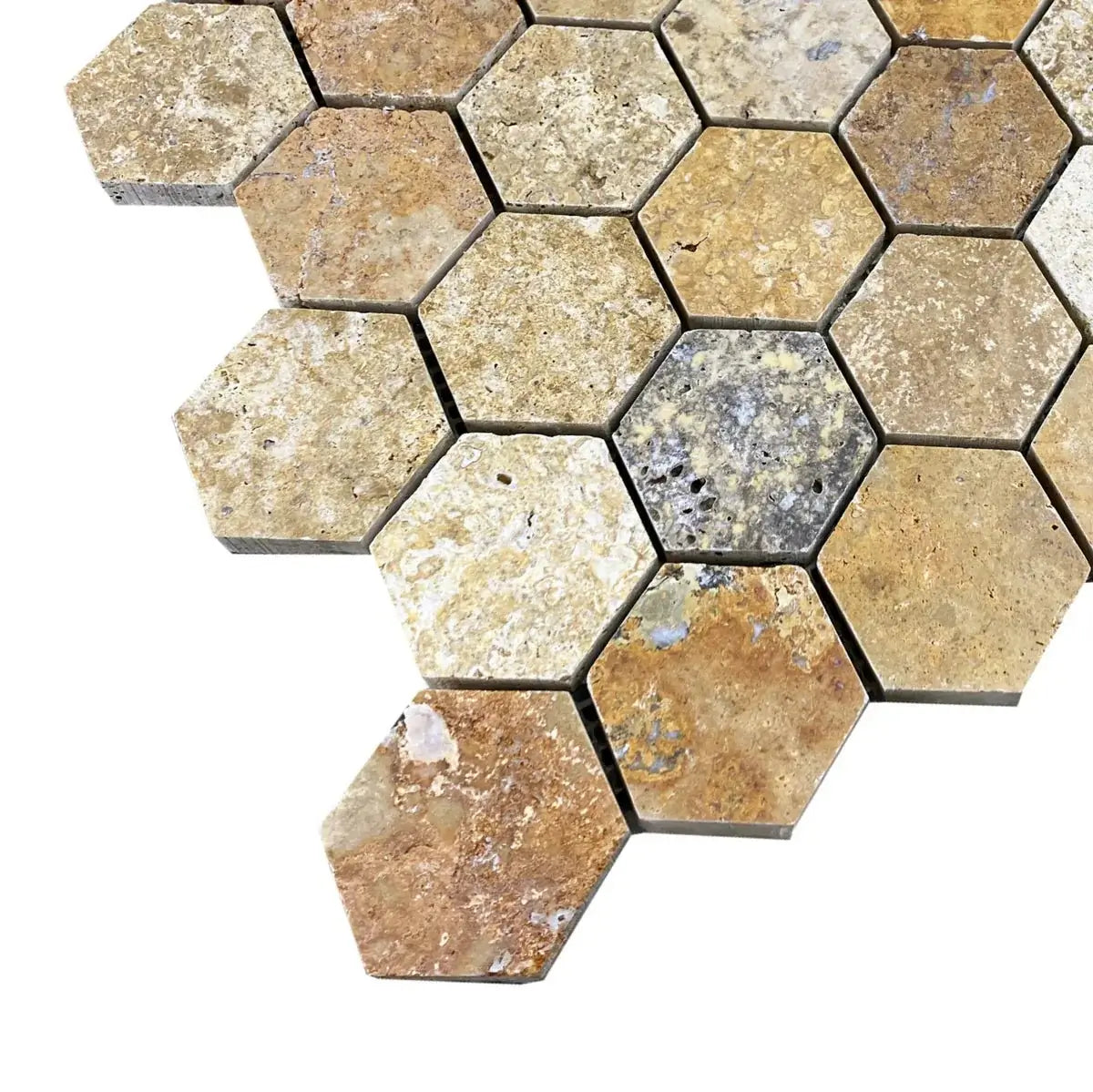 2” Scabos Travertine Hexagon Mosaic Honed