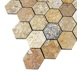2” Scabos Travertine Hexagon Mosaic Honed