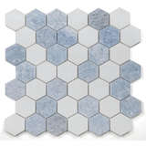 2” Thassos White + Blue Celeste Polished Hexagon 11.75 x 12