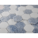 2” Thassos White + Blue Celeste Polished Hexagon 11.75 x 12