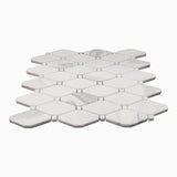 Calacatta Gold Marble Long Octagon Rhomboid Mosaic Tile with Calacatta Dots Honed