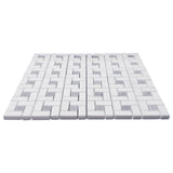 Bianco Dolomite Marble Target Pinwheel Mosaic Tile with Bardiglio Gray Dots Polished