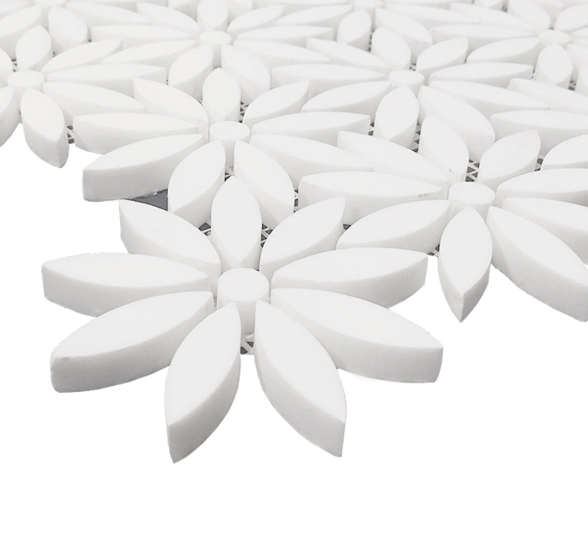 Bianco Dolomite Marble With Bianco Dolomite Accent Daisy Flower Waterjet Mosaic Tile Polished
