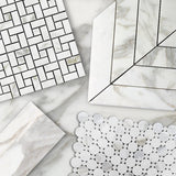 Calacatta Gold Marble Marbella Lynx Rope Design with Nero Marquina Black Strips Mosaic Tile Polished