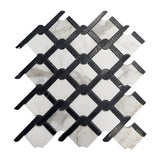 Calacatta Gold Marble Marbella Lynx Rope Design with Nero Marquina Black Strips Mosaic Tile Polished