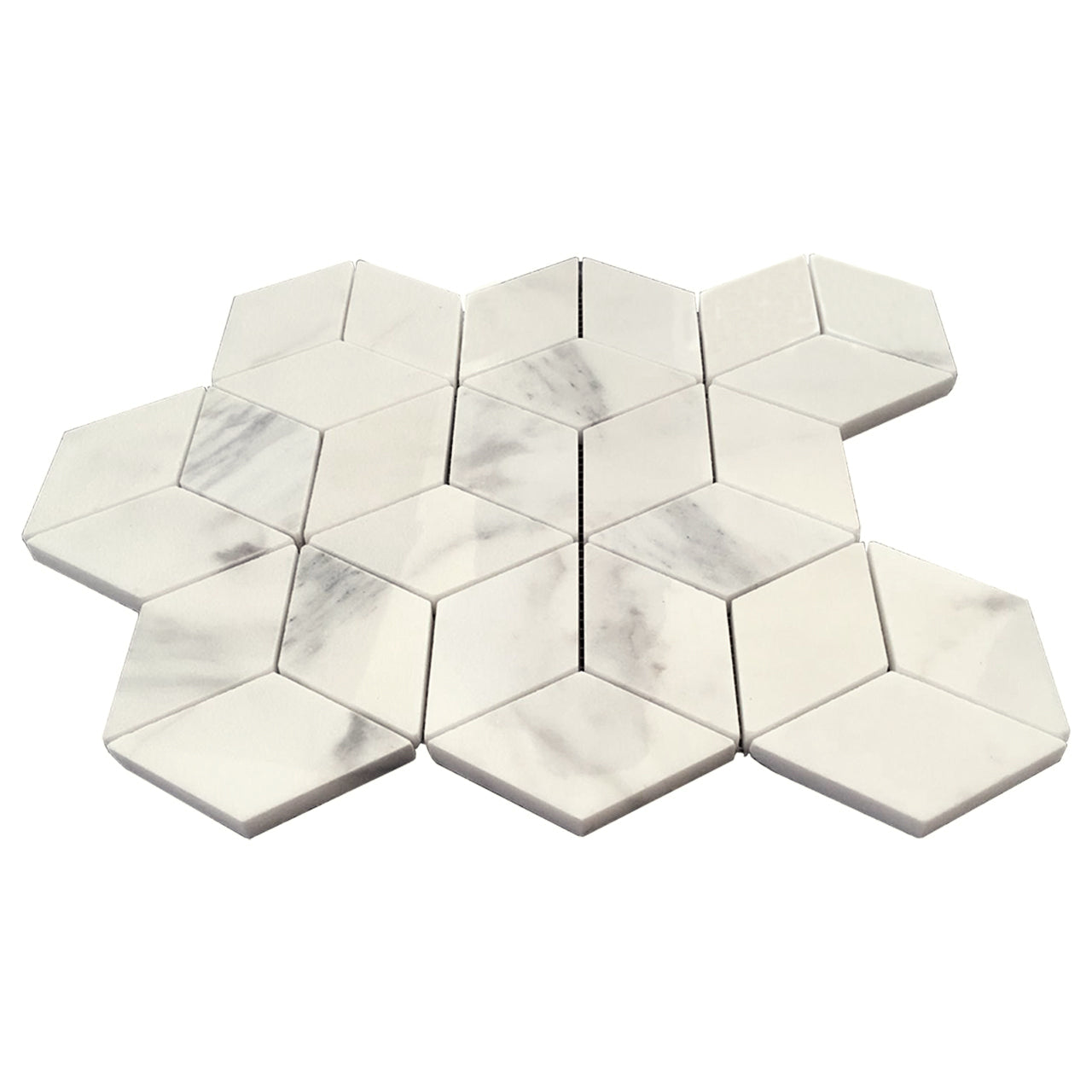 Calacatta Gold Italian Marble Rhombus 3D Cube Diamond Mosaic Tile Honed