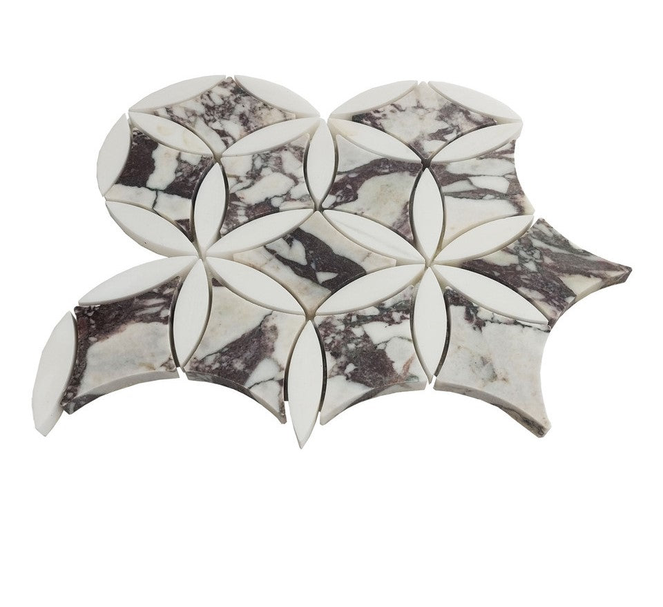 Calacatta Viola Marble with Dolomite La Fleur Waterjet Mosaic Tile Honed