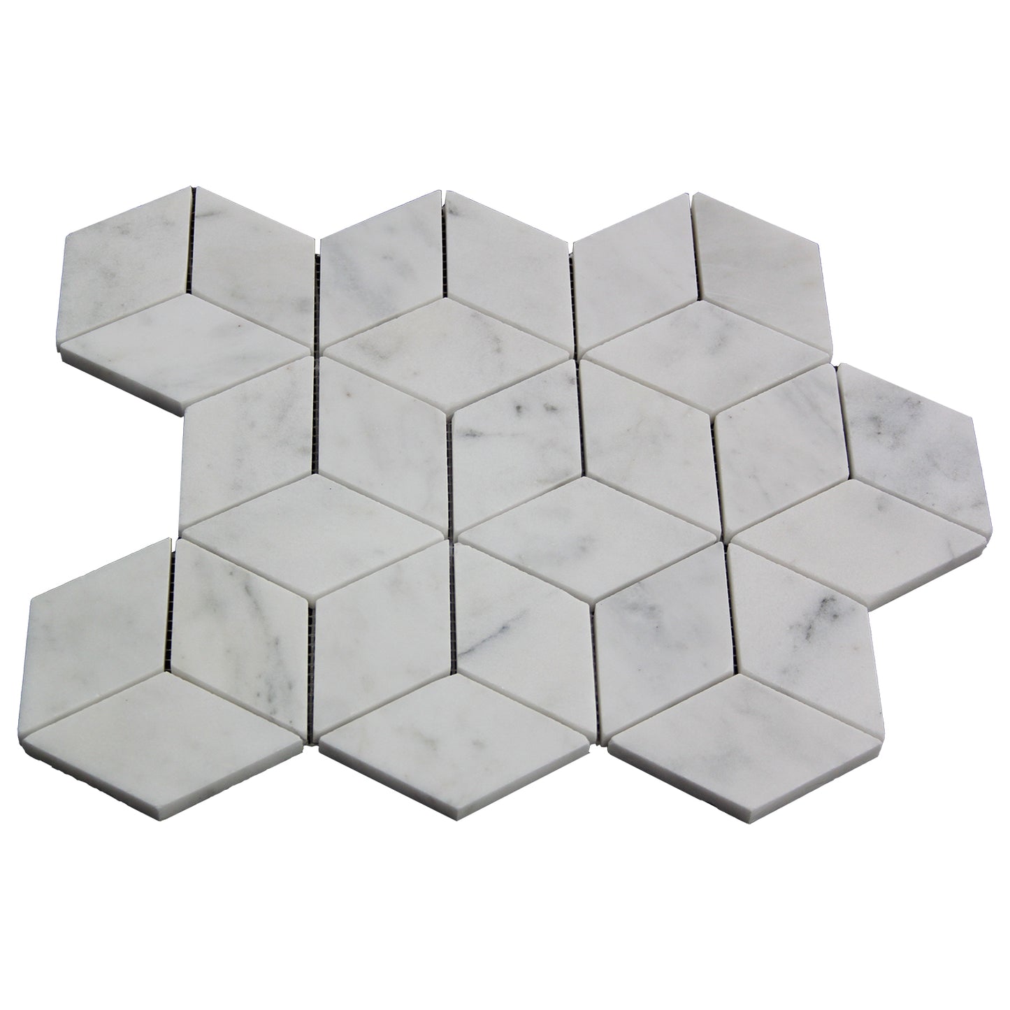 Carrara White Italian Marble Rhombus 3D Diamond Cube Mosaic Tile Polished