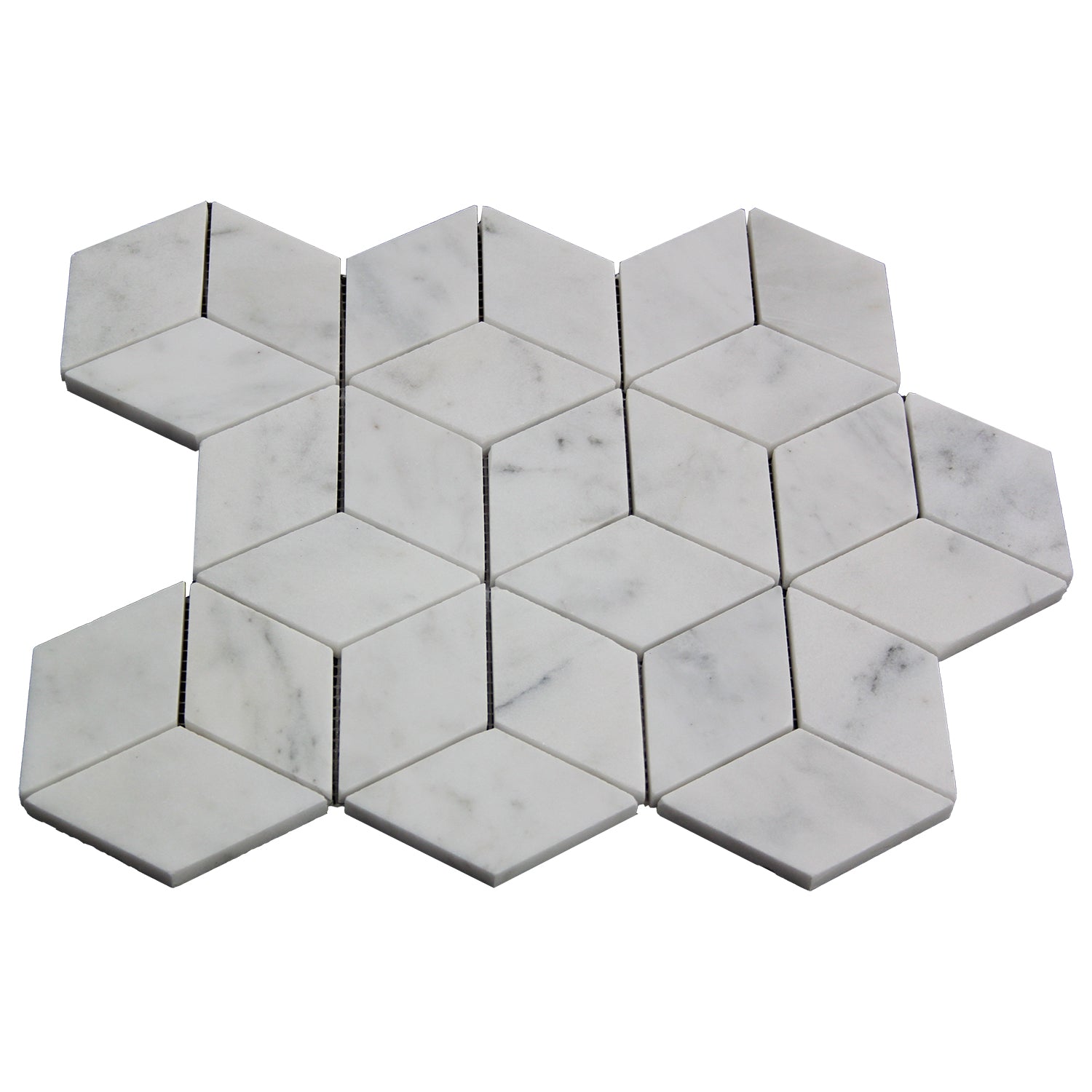 Carrara White Italian Marble Rhombus 3D Diamond Cube Mosaic Tile Polished