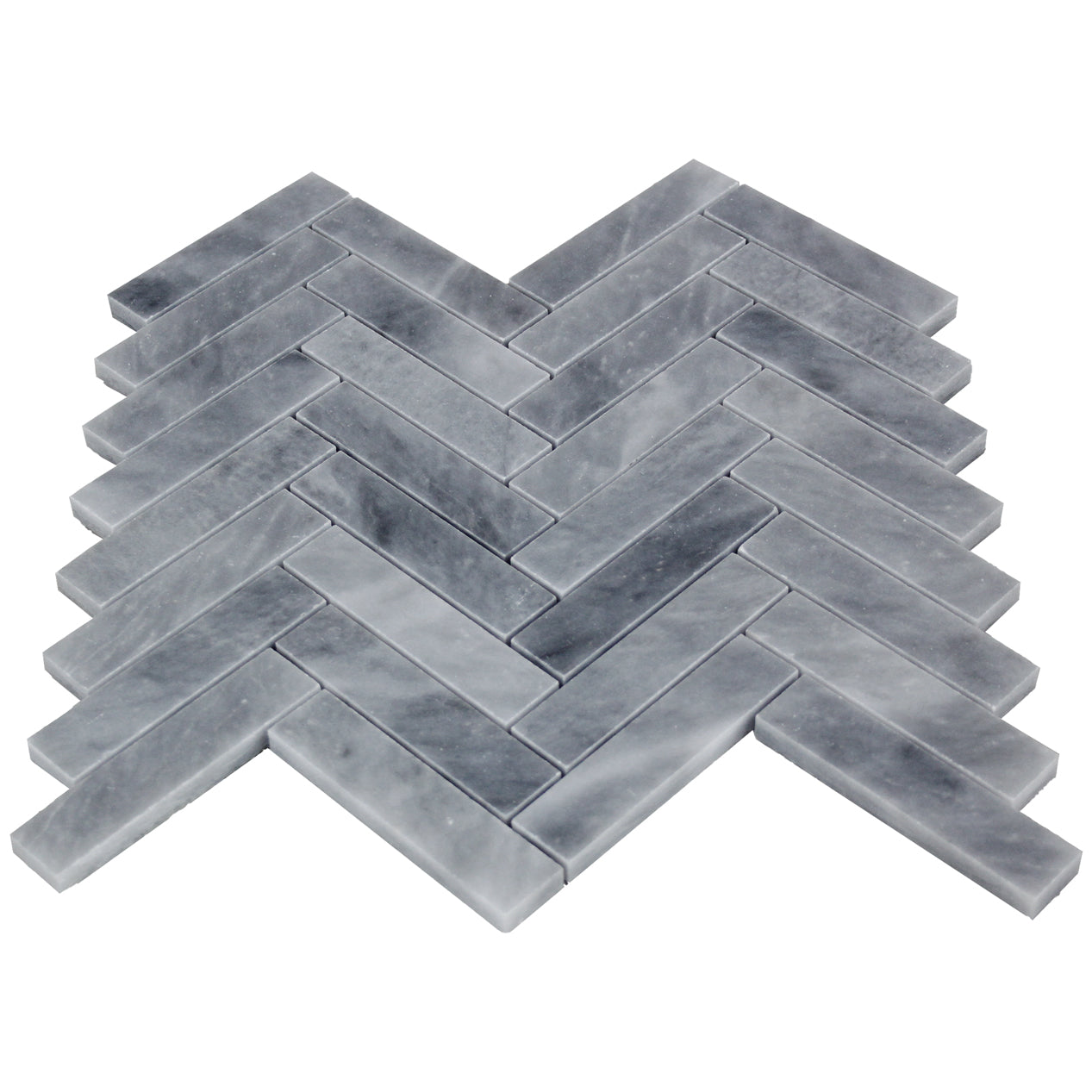 Bardiglio Gray Marble 1" x 4" Herringbone Mosaic Tile Honed