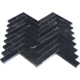 Nero Marquina Black Marble 1" x 4" Herringbone Mosaic Tile Honed