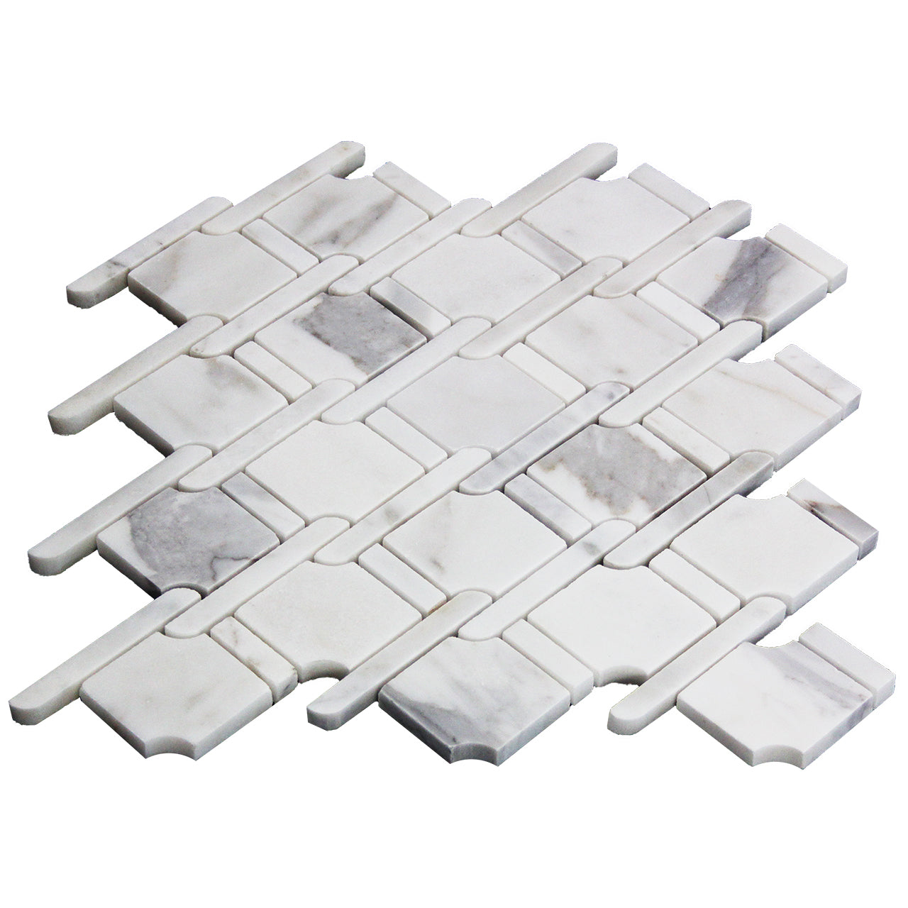 Calacatta Gold Marble Marbella Lynx Rope Design with Calacatta Gold Strips Mosaic Tile Honed