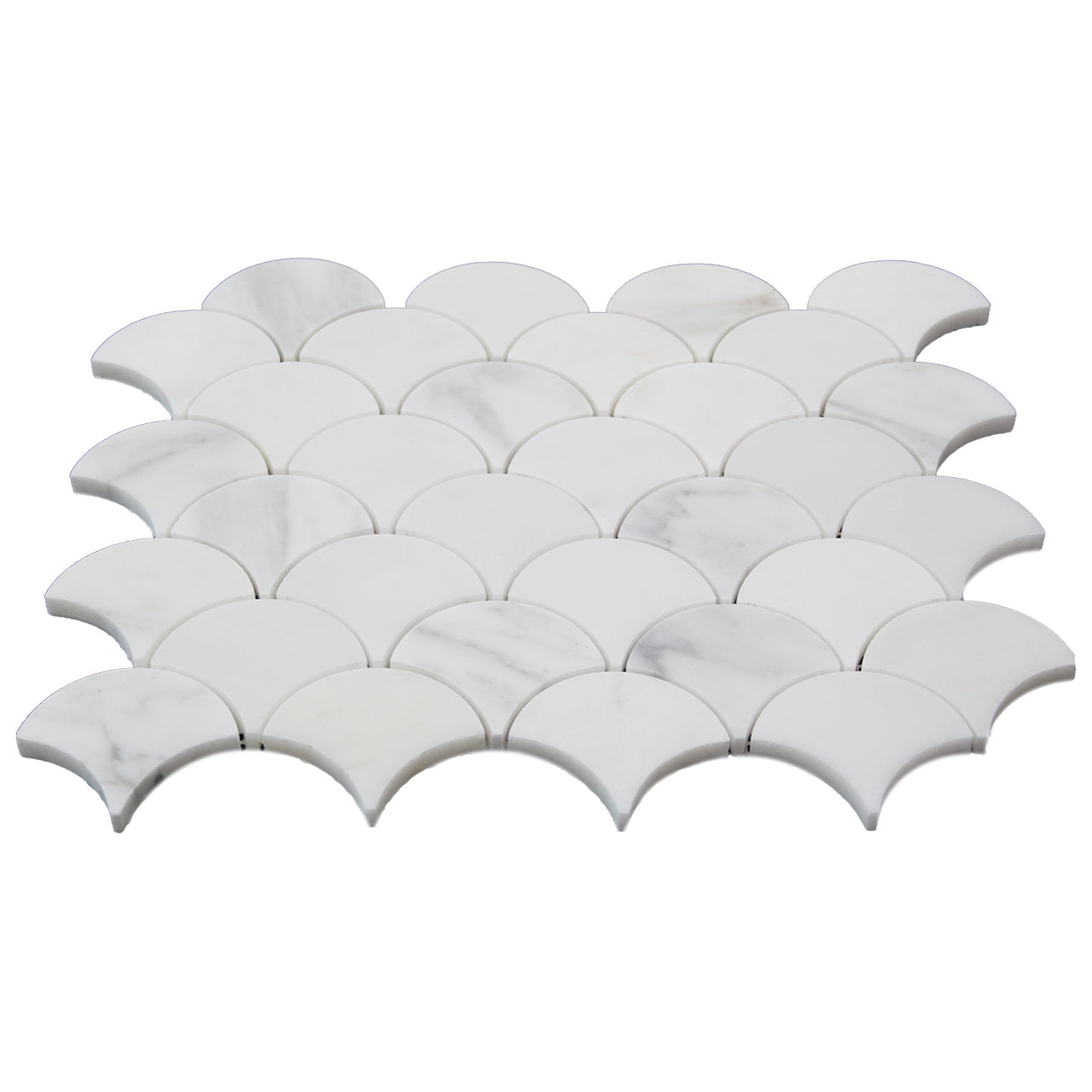 Calacatta Gold Italian Marble Fish Scale Fan Shaped Sea Shell Mosaic Tile Polished
