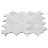 Calacatta Gold Italian Marble Fish Scale Fan Shaped Sea Shell Mosaic Tile Polished