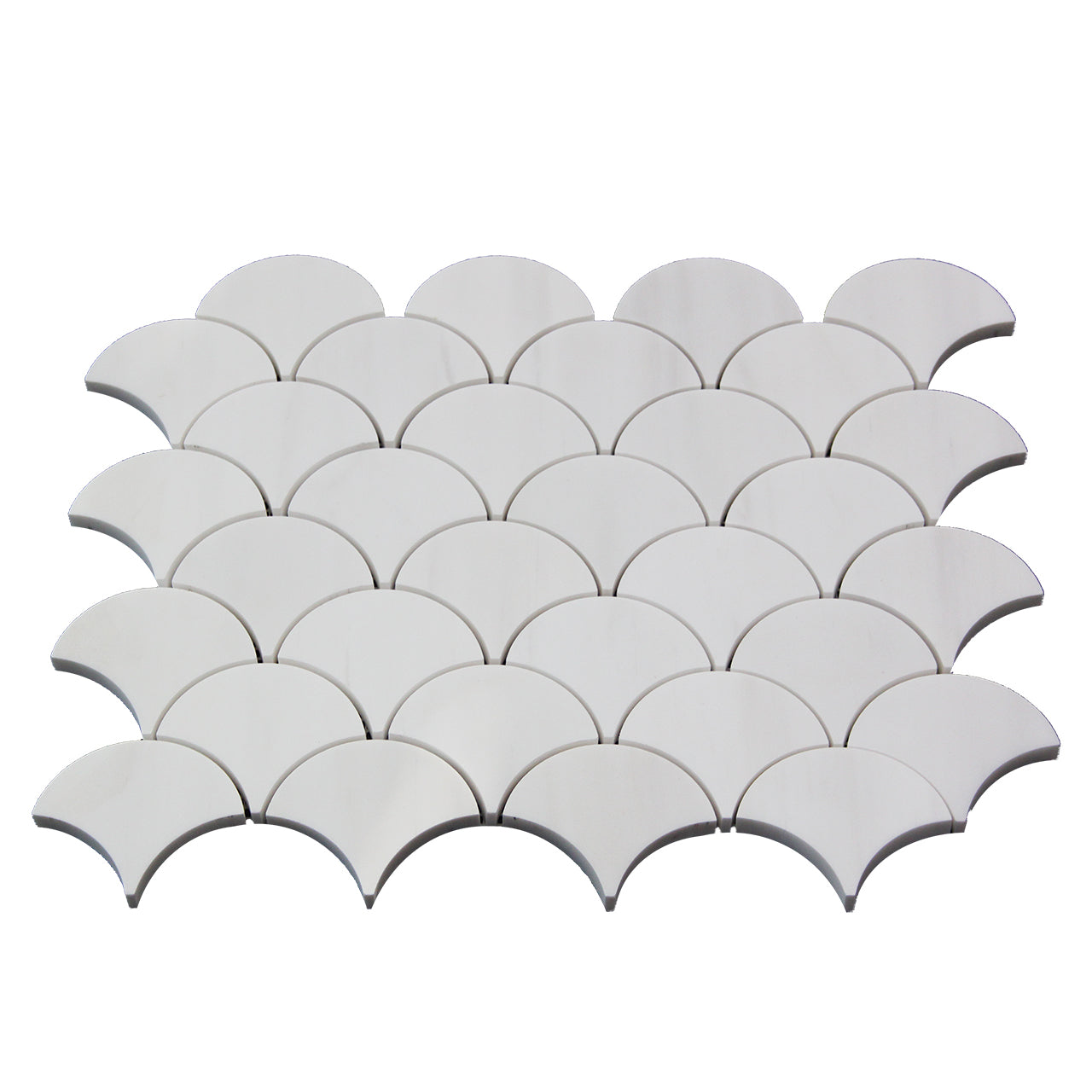 Bianco Dolomite Marble Fish Scale Fan Shaped Sea Shell Mosaic Tile Honed