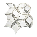 Bianco Dolomite Marble with Calacatta Gold Leaf La Fleur Waterjet Mosaic Tile Honed