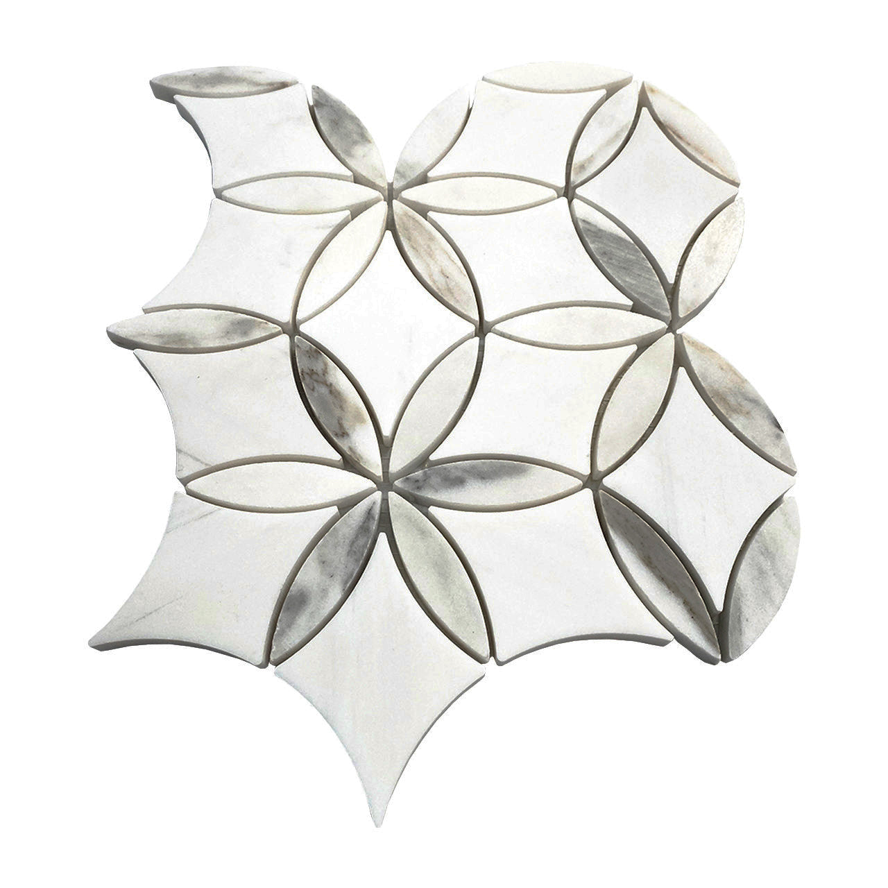 Bianco Dolomite Marble with Calacatta Gold Leaf La Fleur Waterjet Mosaic Tile Honed