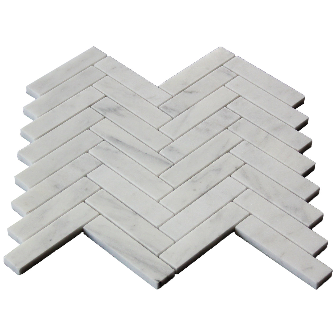 Carrara White Italian Marble 1" x 4" Herringbone Mosaic Tile Honed