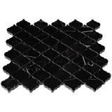 Nero Marquina Black Marble Mini Arabesque Baroque Lantern Mosaic Tile Honed