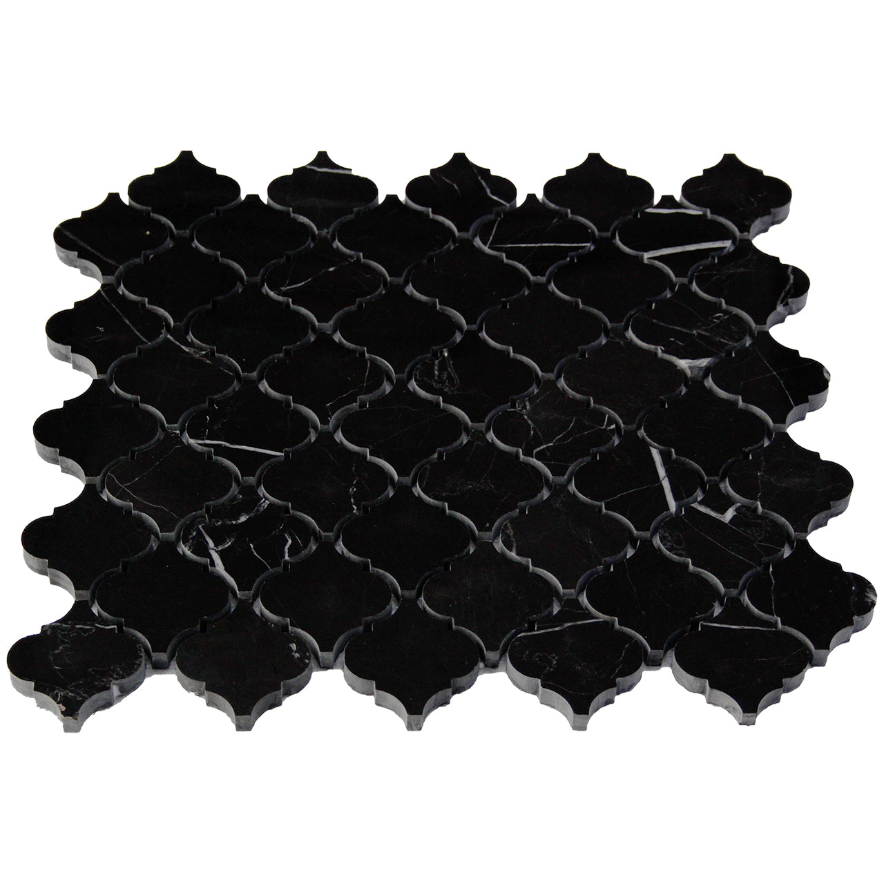 Nero Marquina Black Marble Mini Arabesque Baroque Lantern Mosaic Tile Honed