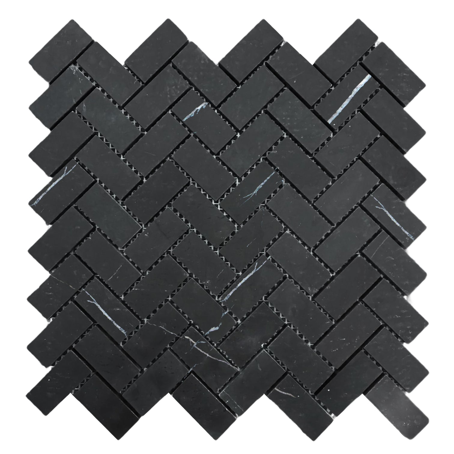 Nero Marquina Black Marble 1" x 2" Herringbone Mosaic Tile Polished