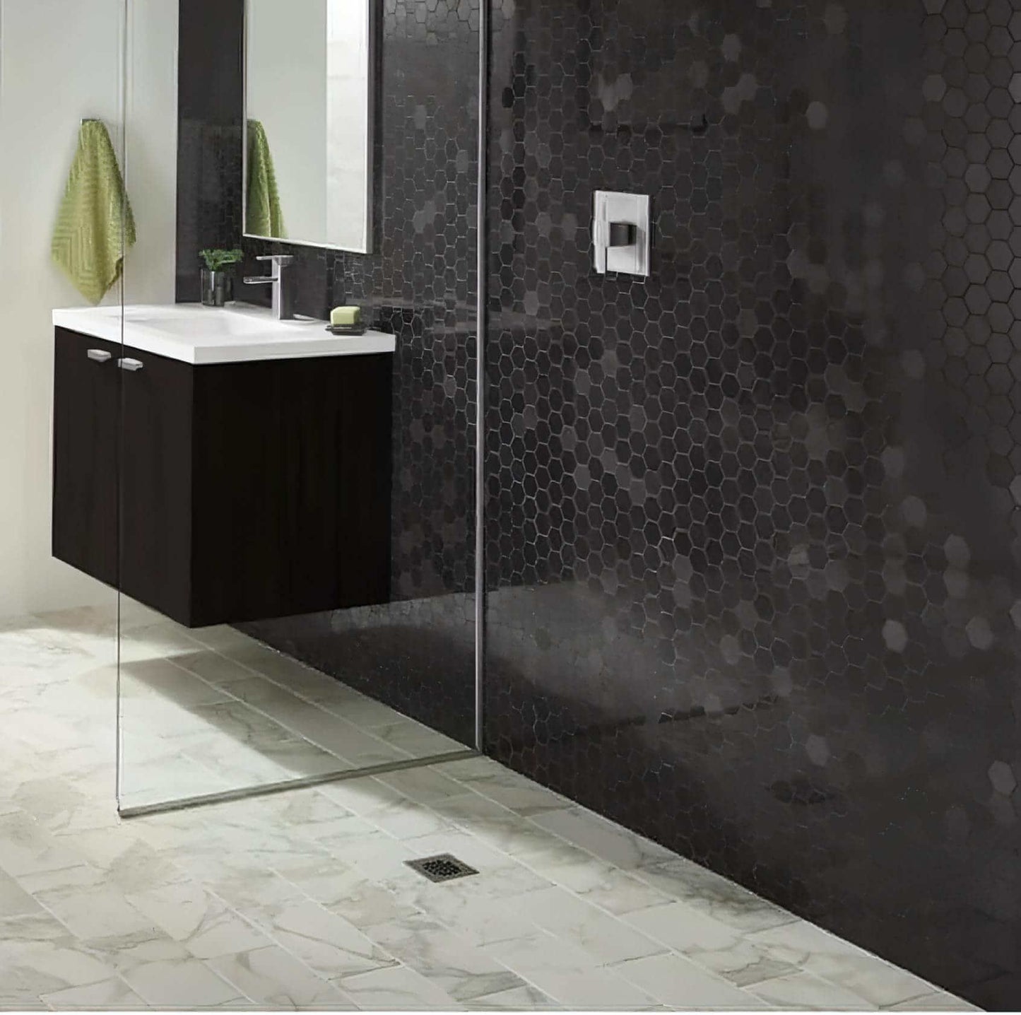 2x2 in. Absolute Black Hexagon Polished Granite Mosaic